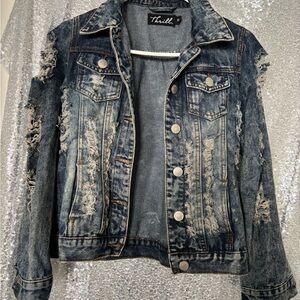 Thrill Blue Jean Jacket with Distressed Design and Vintage Appeal